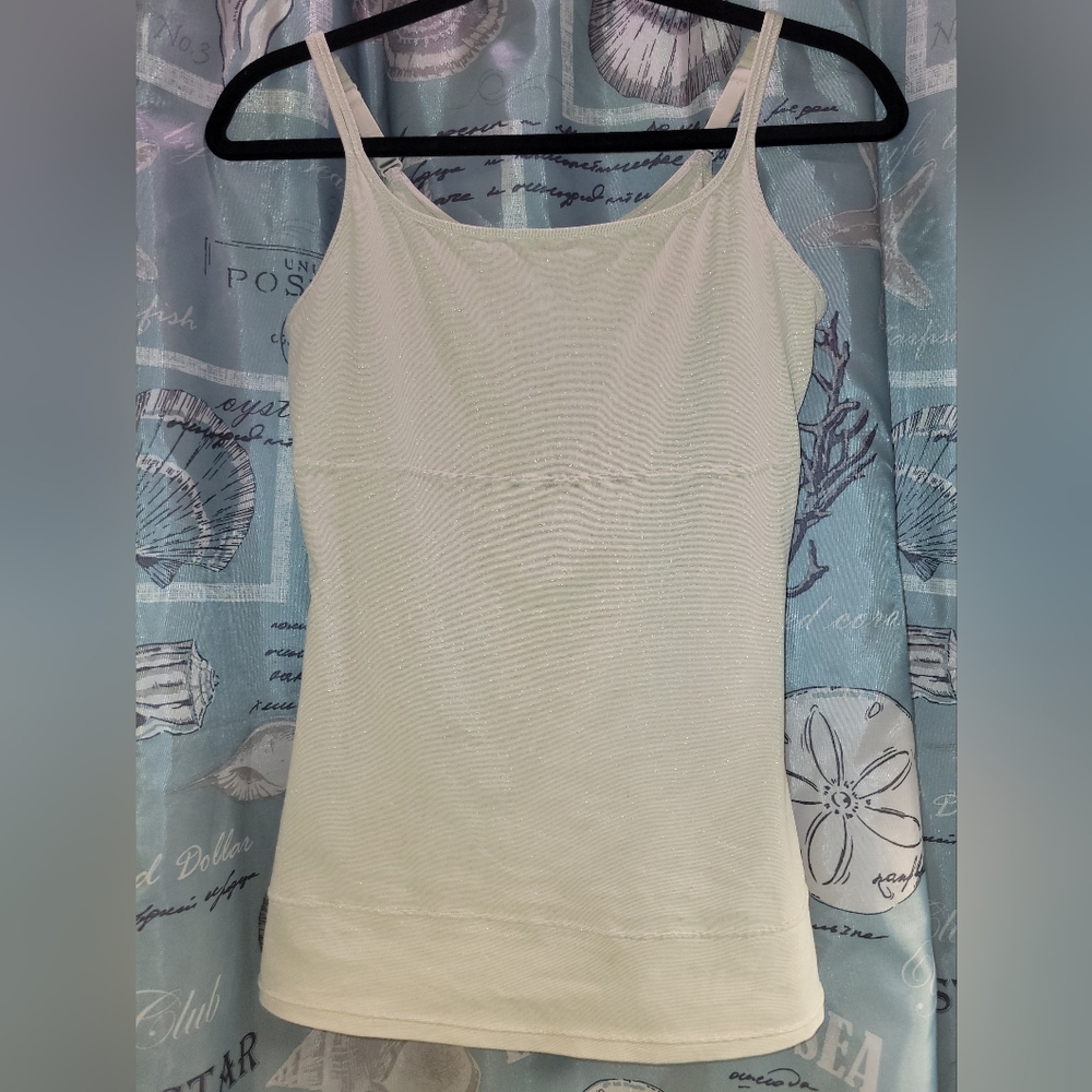 Beige Lace Shimmer Cami Top • Gold Threads • Size 32M / Large Or Medium EUC